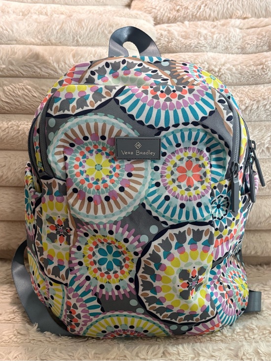 Vera Bradley Handbags - Vera Bradley Gray Backpack with Multicolor Medallion Print